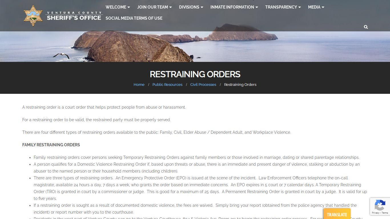 Restraining Orders - Ventura County Sheriff's Office